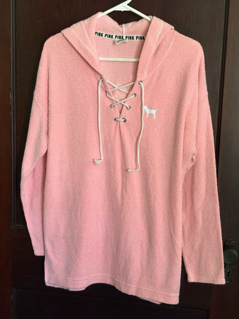 PINK Victoria's Secret Pink Lace-Up Hooded Terry Pullover